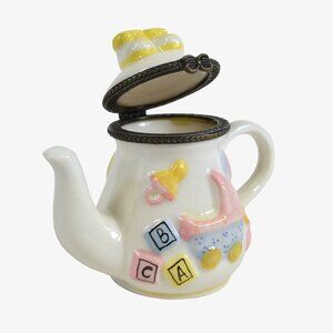 Baby Booties Teapot Hinged Keepsake Box